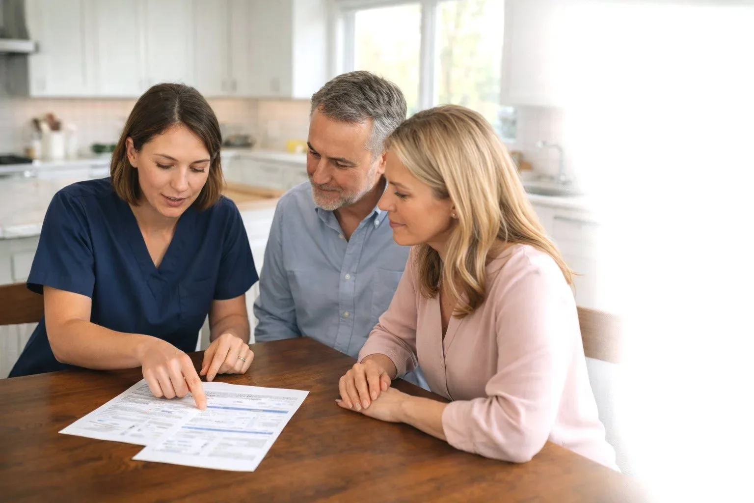Licensed nurse reviewing baseline lab testing with a client at home.