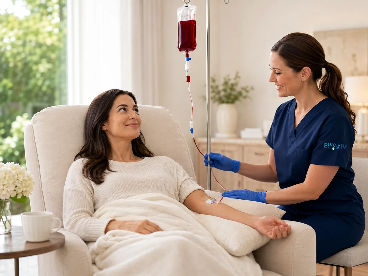 Licensed nurse providing an at-home iron infusion visit in Royal Oak, MI