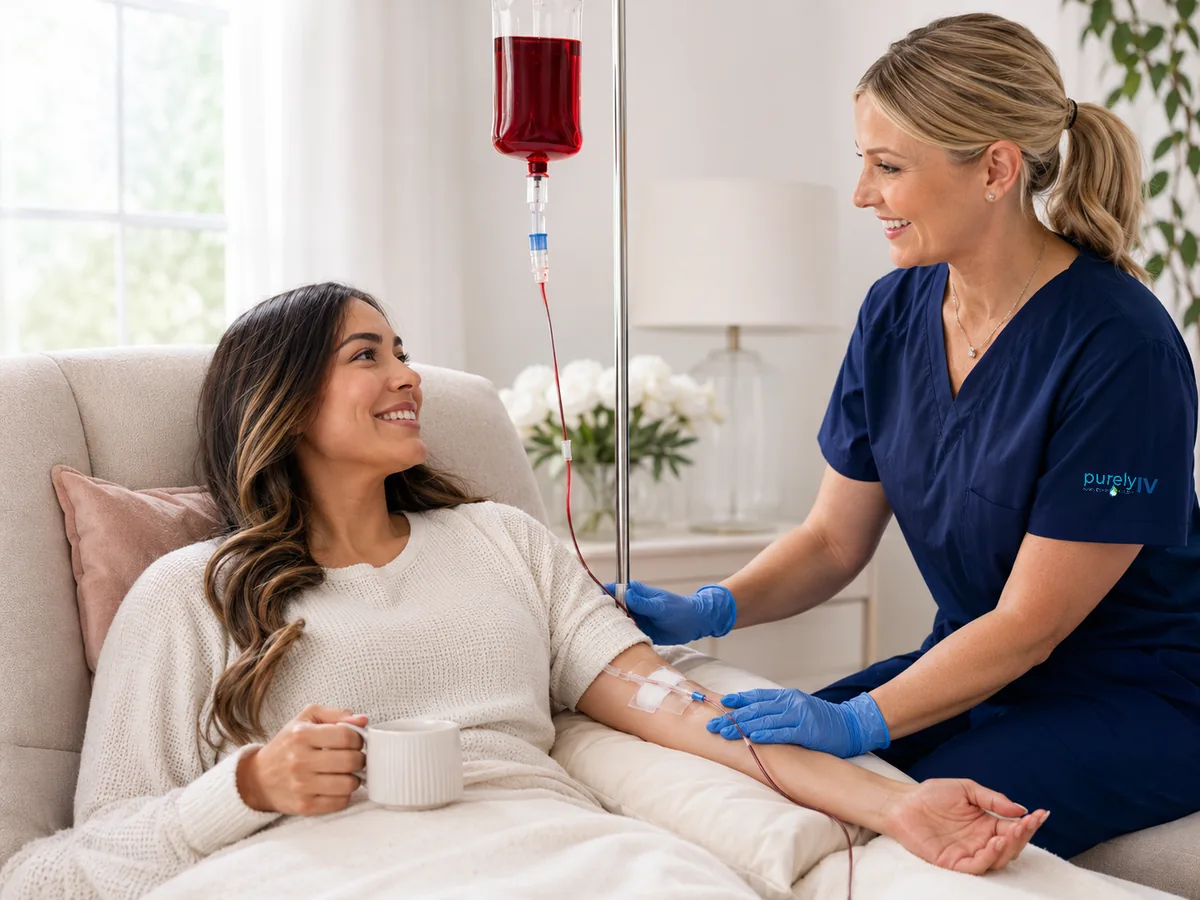 Nurse administering a mobile iron infusion in a comfortable home setting in Jackson, MI