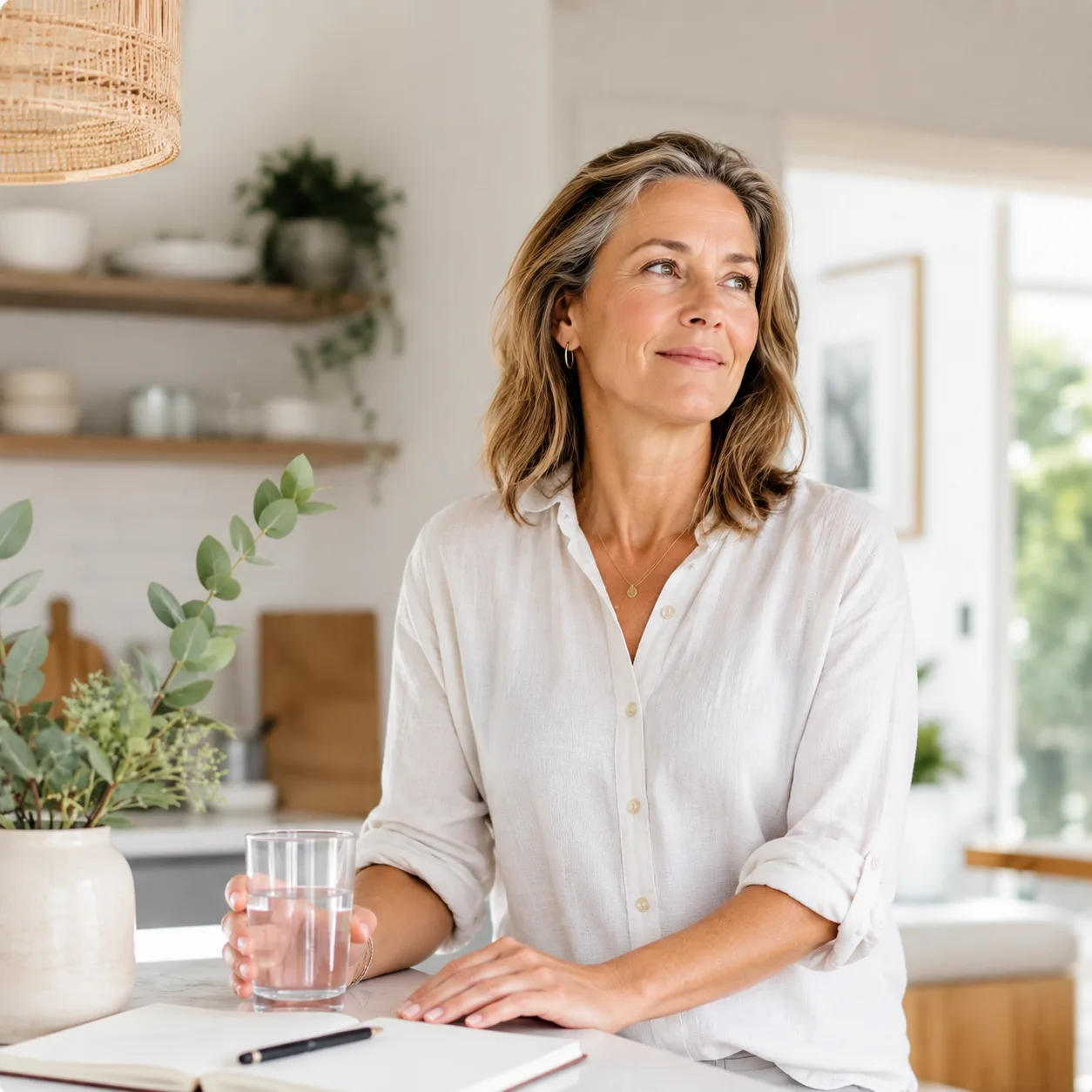 Woman in midlife reflecting on changes she has noticed during the menopause transition