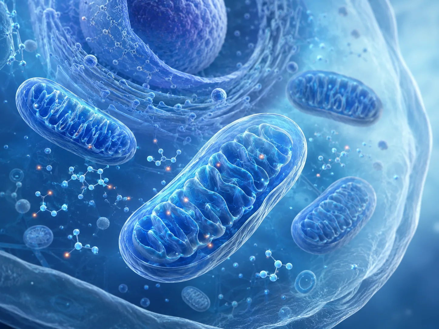 Illustration of mitochondria and cellular structures representing cellular energy metabolism